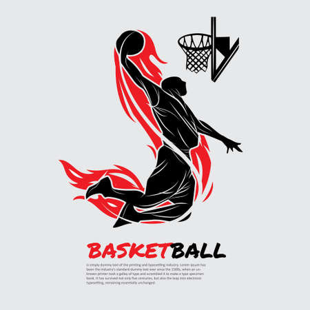 illustration of a male basketball player hitting the ball by jumping in a great silhouette for a sports club or tournament logoのイラスト素材