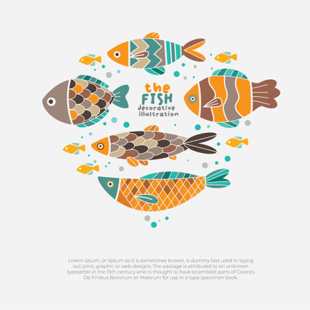 Fishes illustration vector illustration in decorative style.Good for sticker and any graphic resources.のイラスト素材