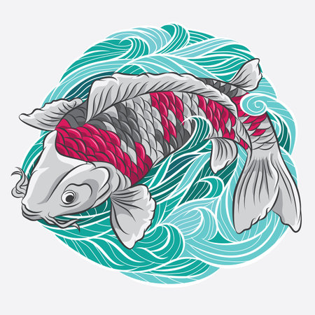 Koi fish With Water Decorative Background vector illustration.のイラスト素材
