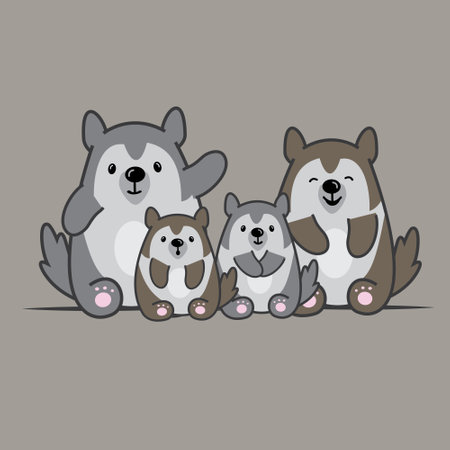 Group of husky family. Cute cartoon animals. Vector illustration.のイラスト素材