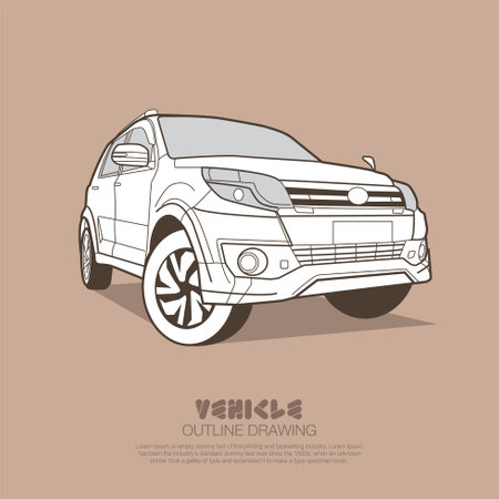 Suv car in simple ouline drawing vector illustrationのイラスト素材