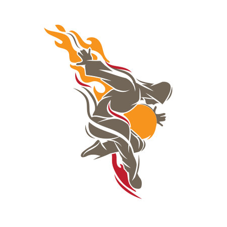 Man wearing hoodie in dancing pose silhouette illustration.のイラスト素材