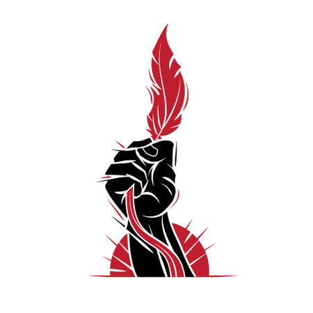 Hand hold a feather silhouette vector illustration.Good for spirit logo design.のイラスト素材