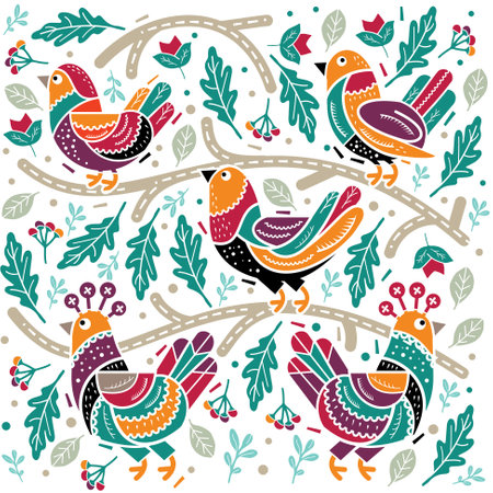 Birds,flower and plant. Animal decorative vector illustration.のイラスト素材