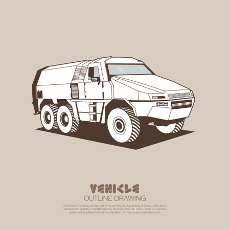 War machine and armored vehicle isolated outline drawing vector illustration.のイラスト素材