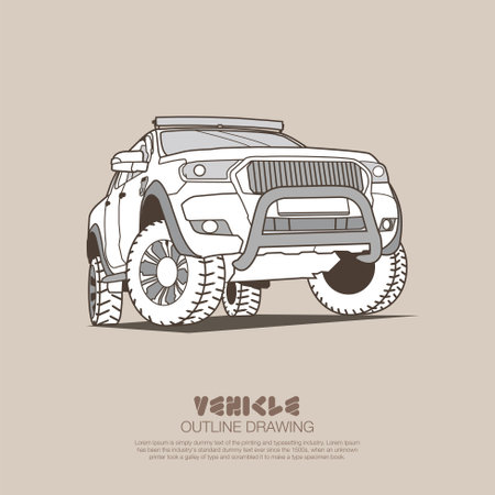 Off road vehicle vector outline drawingのイラスト素材