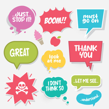 Speech bubble collection for comic. Isolated text balloon vector illustration.のイラスト素材