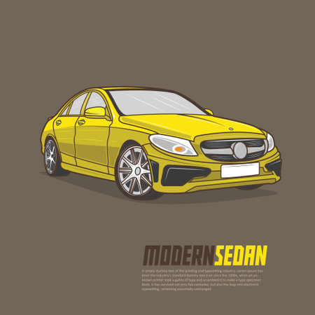 Luxury modern sedan outline style vector illustration.のイラスト素材