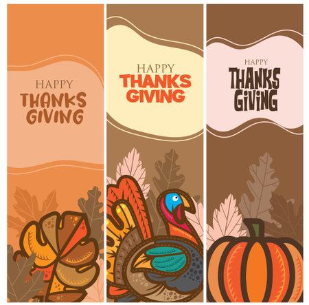 Thanksgiving greeting season card.Turkey animal vector illustrationのイラスト素材