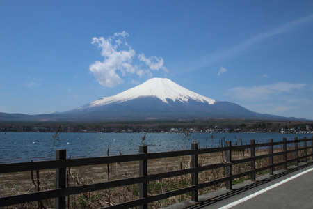 Mt Fuji at Lake Yamanaka, Yamanashi, Japanの写真素材