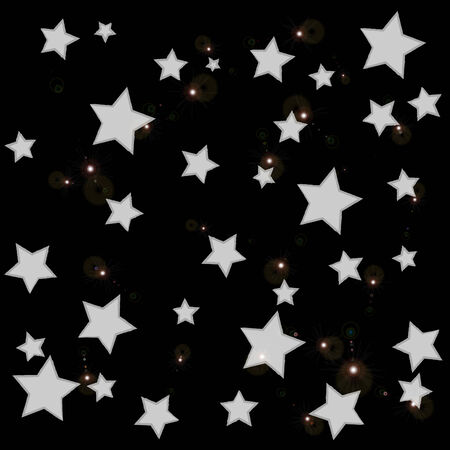 abstract bokeh silver star on a black backgroundの写真素材