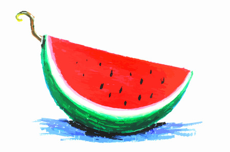Fresh sliced watermelon painting on a white backgroundのイラスト素材