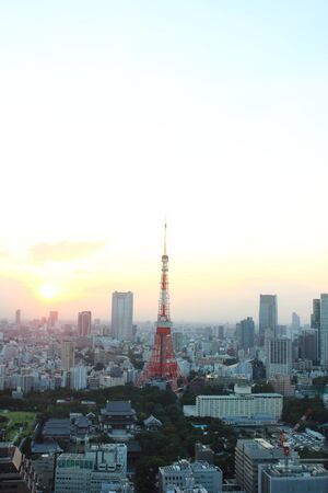 Japan twilight with tokyo tower backgroundのeditorial素材