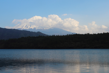 Lake saiko, Lake saiko with Fuji Mountain backgroundの写真素材