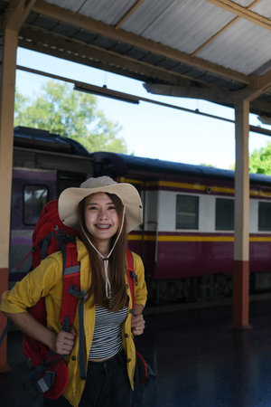 Asian passenger with backpack ready to start travel trip in Chiang Mai, Thailand.