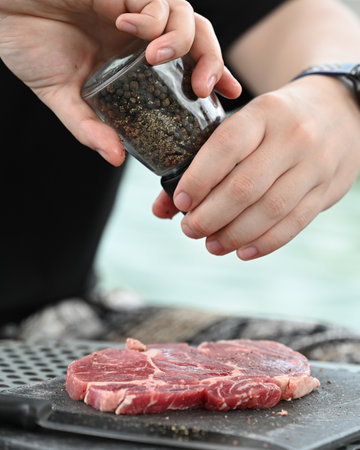 Grinding Fresh Pepper onto a Steak.の写真素材