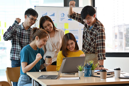 Asian business team posing success achievement, Business and financial concepts.の写真素材