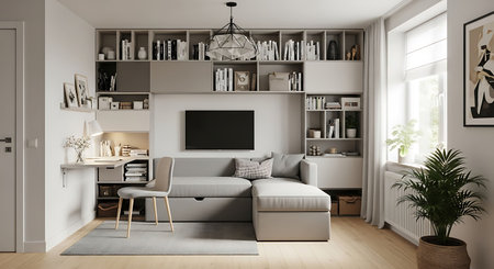 Modern living room interior design. 3d render illustration mock up.の写真素材