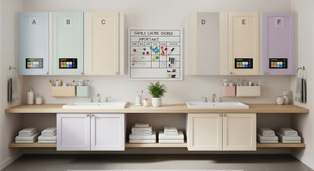 Interior of a modern bathroom with sink and mirror, 3d renderの写真素材