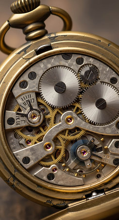 Detail of the mechanism of an old watch, close-up