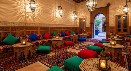 Interior of a hotel room with arabic ornaments
