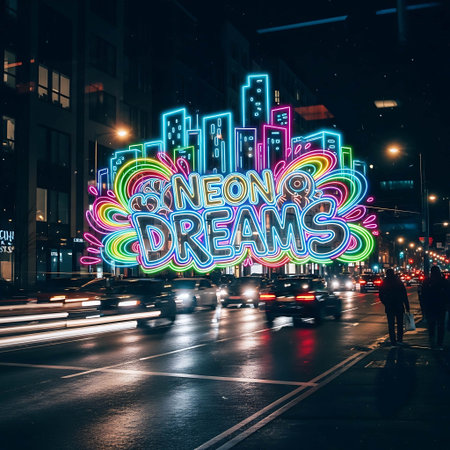 Illuminated neon sign.