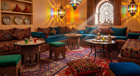 Interior of a hotel room with a beautiful arabic patternの写真素材