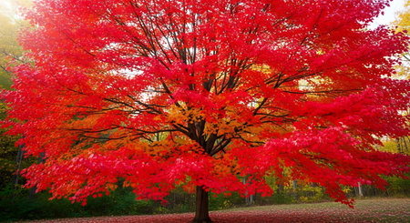 Autumn maple tree in a park. Beautiful nature background. Fall season.