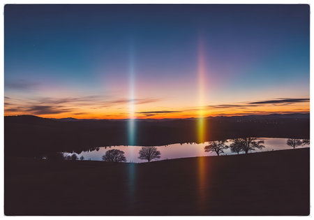 Beautiful sunset over the lake. Photo in old color image style.