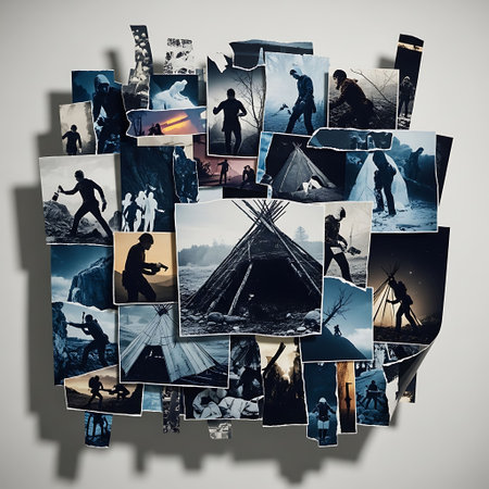 Collage of photos of a man with a tent in the background