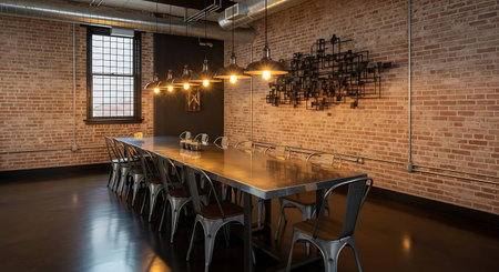 Interior of a modern bar in loft style with brick walls and wooden floor