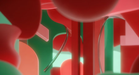 3d rendering of abstract geometric shapes in red, green and blue colors