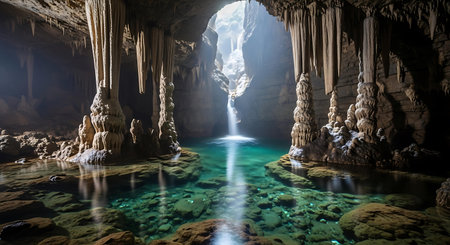 Beautiful view of stalactites and stalagmites in a cave