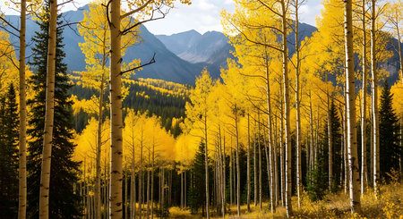 Colorful yellow aspens in the autumn in Colorado, United States.の写真素材