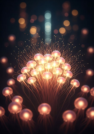 Glowing bokeh background with electric balls. 3D rendering