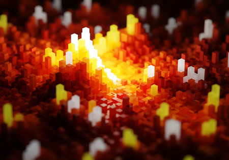 3d rendering of abstract geometric shapes in red, yellow and orange