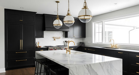 3d render of black and white modern kitchen in a luxury house