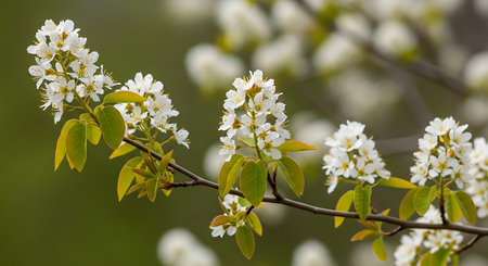 cherry blossom in spring, closeup of white blossoms