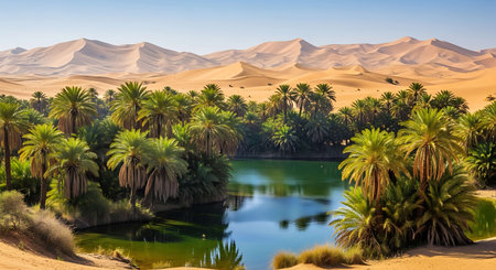 Oasis and lake in the desert. Africa.の写真素材