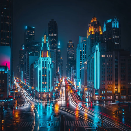 the light trails on the modern building background.