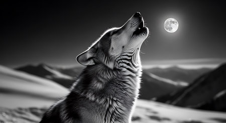Husky dog on the background of the moon.