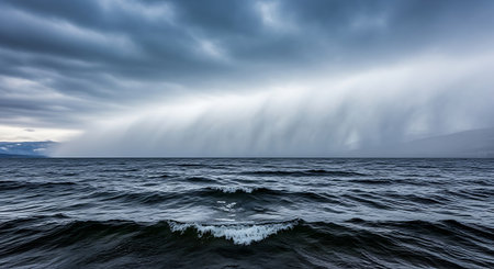 Storm clouds over the sea. Dramatic sky. Epic seascape. Nature composition.の写真素材