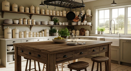 3D rendering of a modern kitchen interior in a country house.の写真素材