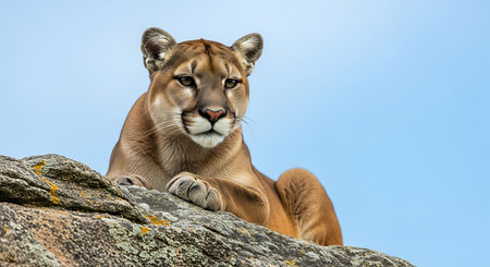 Mountain Lion (Puma concolor) sitting on a rock