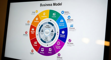 Close-up of a laptop screen displaying a business infographic on it.