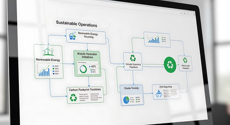Digital composite of Business interface with graphs and icons on screen of laptop