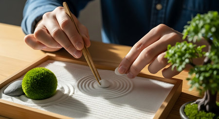 Close-up of a man's hands making japanese sushiの写真素材