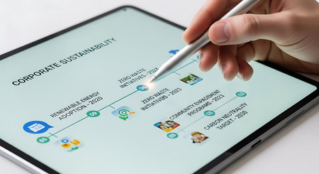 Close-up of human hand holding silver pen and touching tablet with social media diagram