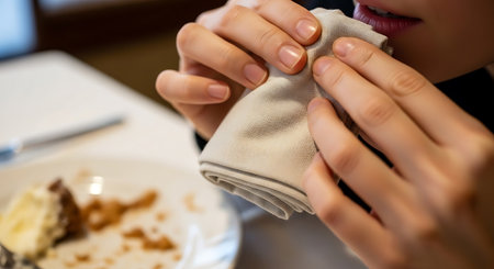 Close up of a woman taking a napkin in a cafe.の写真素材