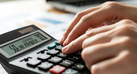 Closeup of businesswoman hands using calculator and making calculations. Accounting